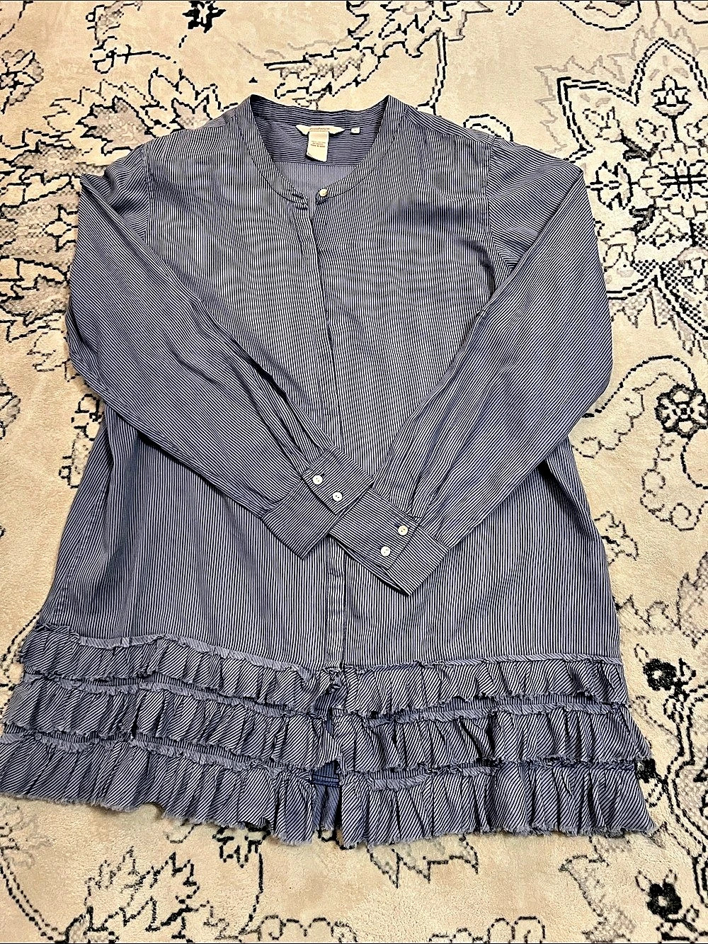 Sundance Striped Ruffle Blouse in Blue & White Size Large Like New